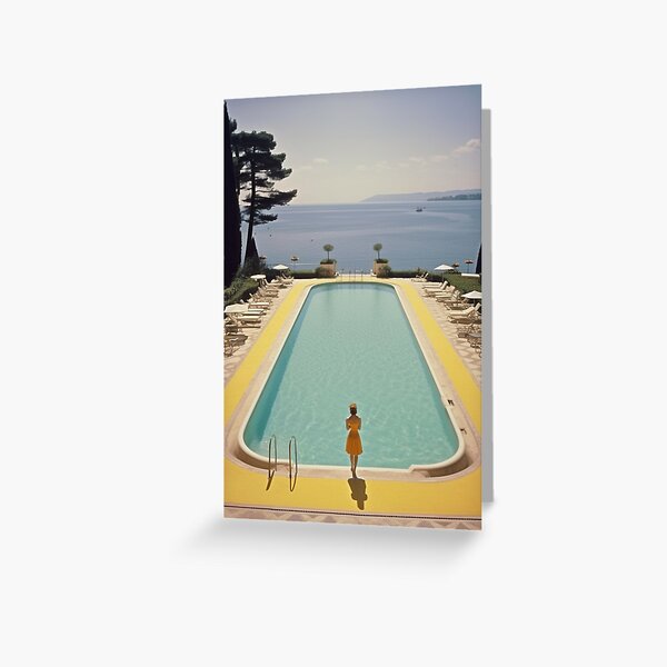Item preview, Retro Cannes Swimming Pool Greeting Card designed and sold by VermontGraphics.