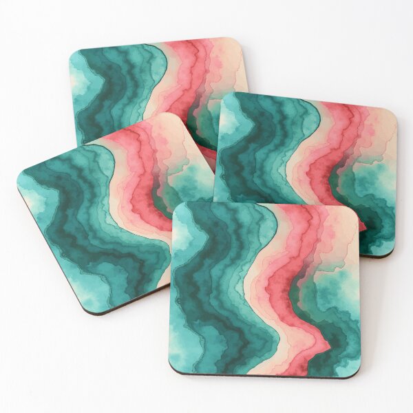 Item preview, Wave pink green marbled abstract, alcool ink, patterns that mimic the fluidity of water or the veining found in natural stone like marble or agate designed and sold by Collagedream.