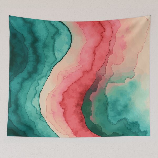 Item preview, Wave pink green marbled abstract, alcool ink, patterns that mimic the fluidity of water or the veining found in natural stone like marble or agate designed and sold by Collagedream.