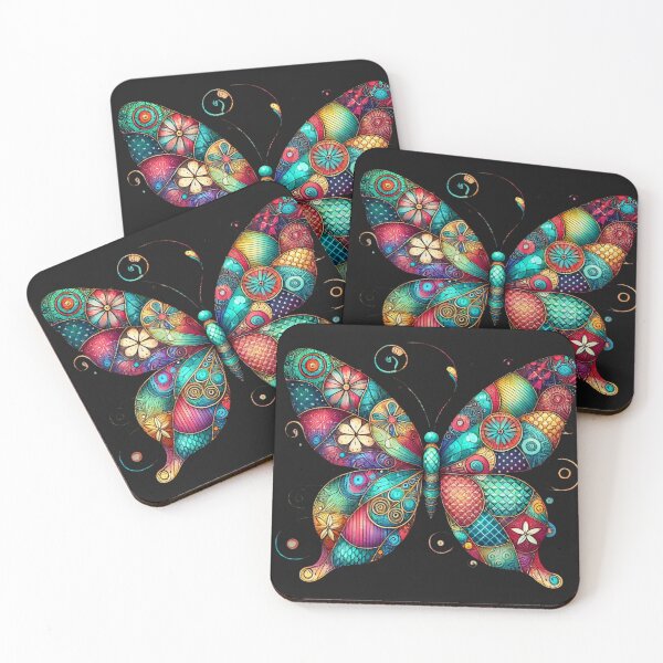 Item preview, Vibrant Stained Glass Patchwork Butterfly Artwork designed and sold by Desireehaz.