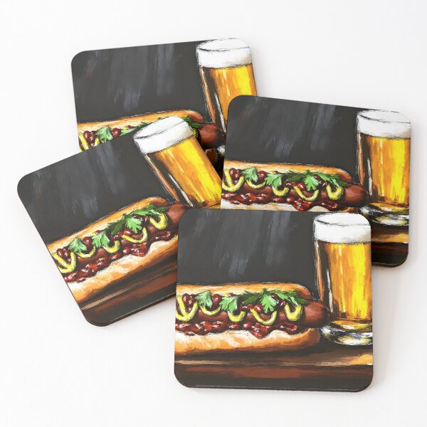 Item preview, Delicious Hot Dog with Mustard and Ketchup Fresh Herbs and Frothy Beer - Pub Food Delight Digital AI Art designed and sold by OlfactoART Studio.