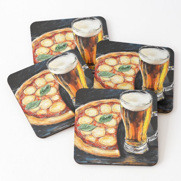 Item preview, Pizza Slice with Fresh Basil and Frothy Beer Vibrant Colors and Delicious Contrast designed and sold by OlfactoART Studio.