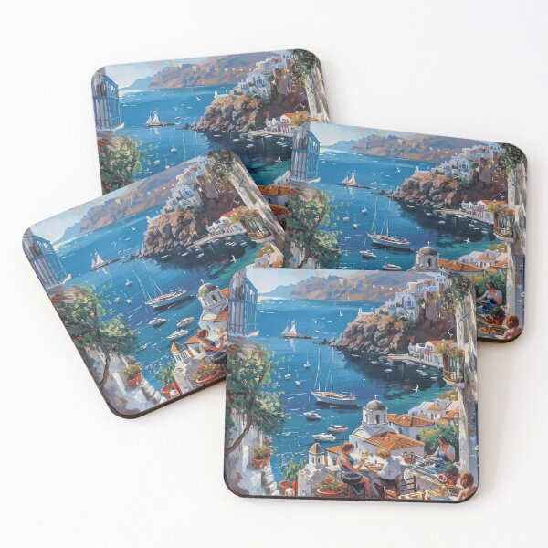 Item preview, Scenic Mediterranean Coastal View with Vibrant Terrace designed and sold by MysticArtisan.