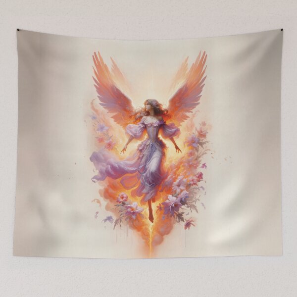 Item preview, Levitating Angel Woman Surrounded by Orange and Purple Flowers designed and sold by Celedrine-art.