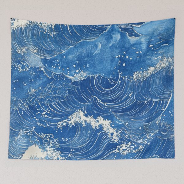 Item preview, Continuous sea wave design in blue tones. designed and sold by nimbusdesignart.