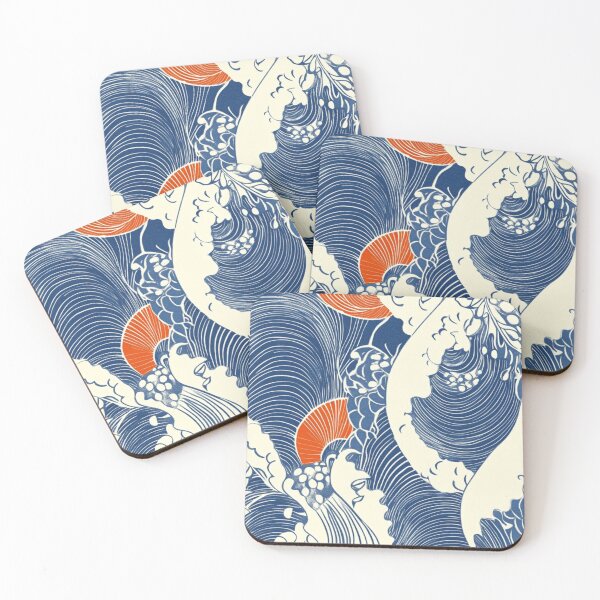 Item preview, Abstract wave and nature pattern in blue and orange. designed and sold by nimbusdesignart.