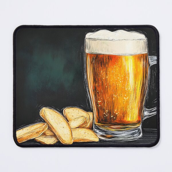Item preview, Frothy Mug of Beer with Crispy Chips in a Classic Pub Scene AI Generated Art designed and sold by OlfactoART Studio.