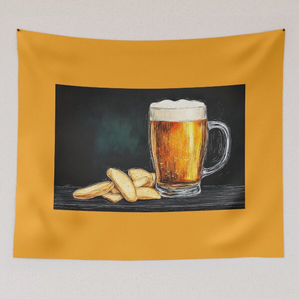 Item preview, Frothy Mug of Beer with Crispy Chips in a Classic Pub Scene AI Generated Art designed and sold by OlfactoART Studio.
