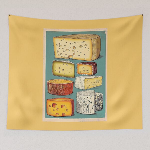Item preview, Cheese Assortment - A Colorful Display of Texture and Flavor Variety: Brie, Swiss Cheese, Camembert, Blue Cheese and More designed and sold by OlfactoART Studio.