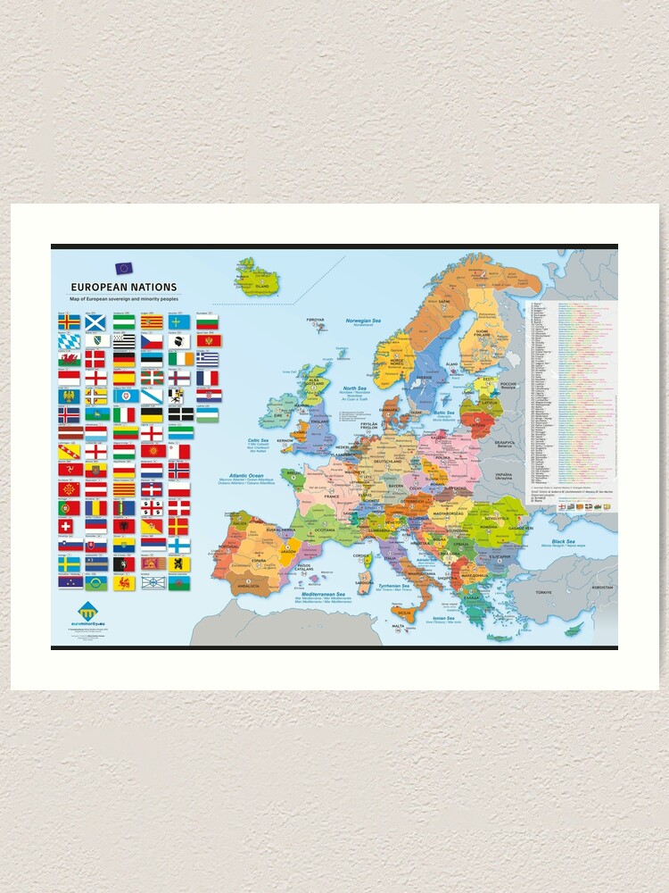 Aperçu 1 sur 3. Impression artistique avec l'œuvre Carte des nations d'Europe (multilingue) créée et vendue par Multinatio.
