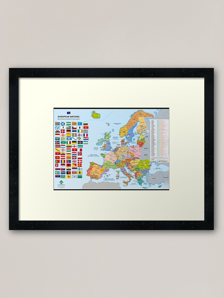 Aperçu 1 sur 7. Impression encadrée avec l'œuvre Carte des nations d'Europe (multilingue) créée et vendue par Multinatio.