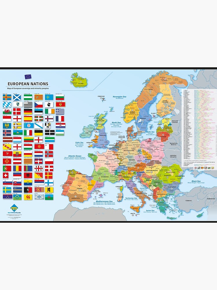 Aperçu 3 sur 3. Poster avec l'œuvre Carte des nations d'Europe (multilingue) créée et vendue par Multinatio.