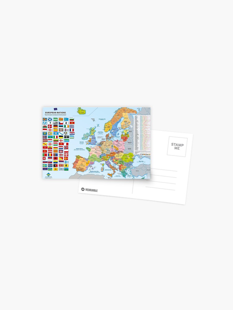 Aperçu 1 sur 2. Carte postale avec l'œuvre Carte des nations d'Europe (multilingue) créée et vendue par Multinatio.