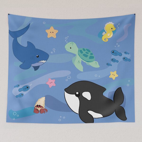 Item preview, Kawaii ocean wildlife pattern with whales, turtles and sharks designed and sold by NaiBalin.