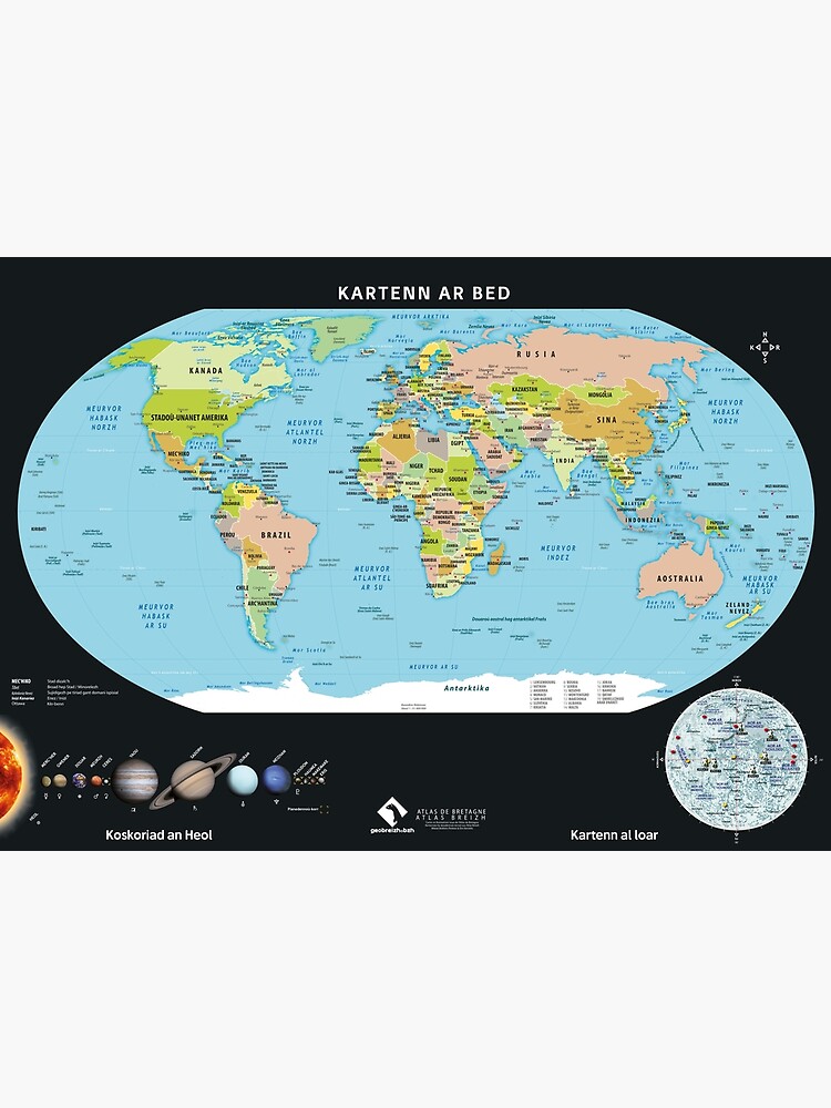 Aperçu 3 sur 3. Poster avec l'œuvre Carte du monde en breton créée et vendue par Multinatio.