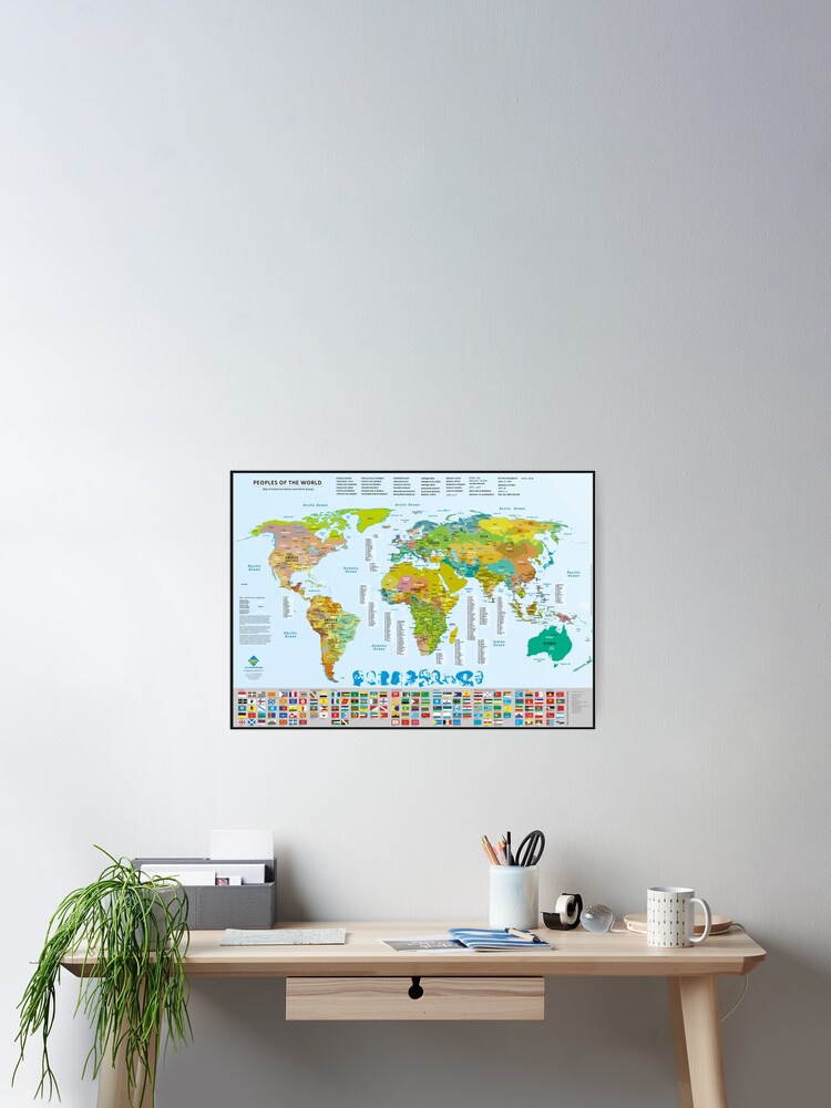 Aperçu 2 sur 3. Poster avec l'œuvre Carte des peuples du monde créée et vendue par Multinatio.