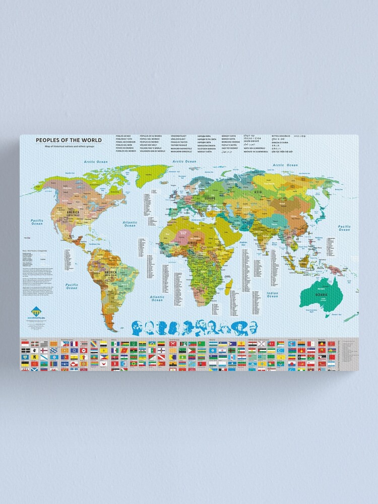 Aperçu 1 sur 3. Impression sur toile avec l'œuvre Carte des peuples du monde créée et vendue par Multinatio.