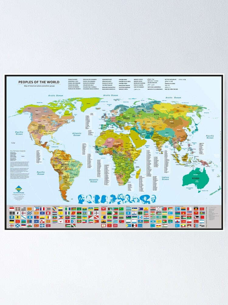 Aperçu 1 sur 3. Poster avec l'œuvre Carte des peuples du monde créée et vendue par Multinatio.