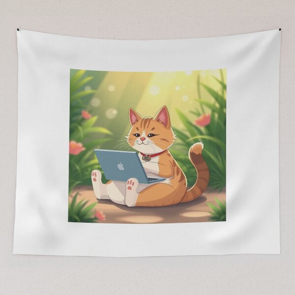Item preview, cat working on laptop designed and sold by hjian8219.