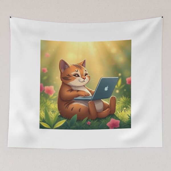 Item preview, cat working on laptop designed and sold by hjian8219.