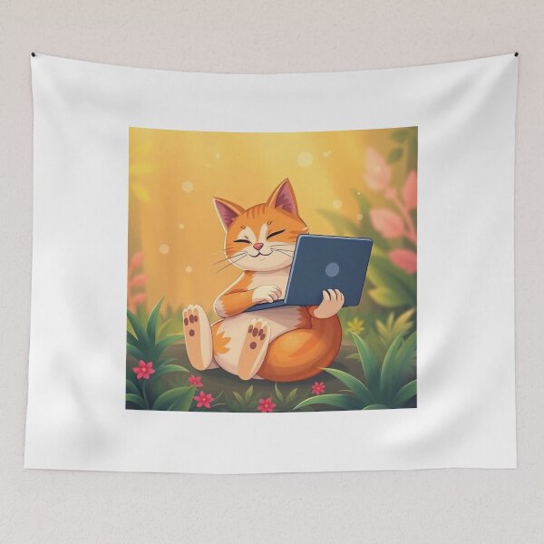 Item preview, cat working on laptop designed and sold by hjian8219.