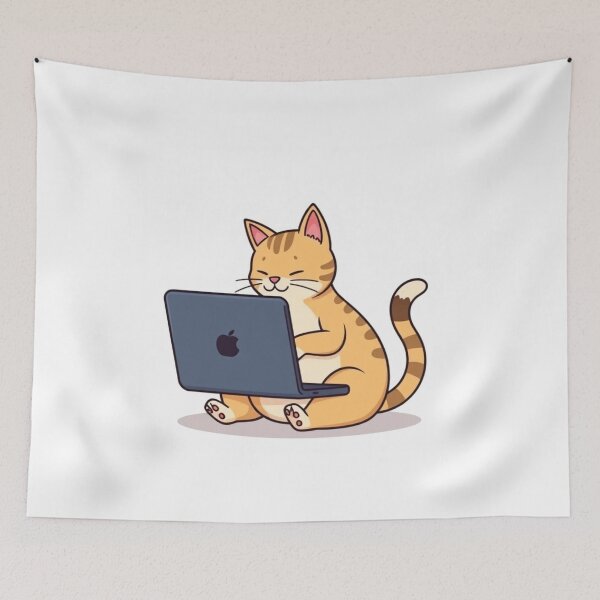 Item preview, cat working on laptop designed and sold by hjian8219.