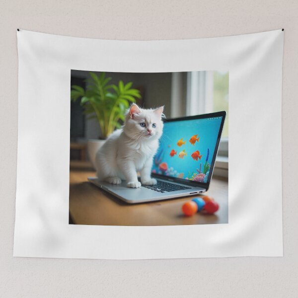 Item preview, cat working on laptop designed and sold by hjian8219.