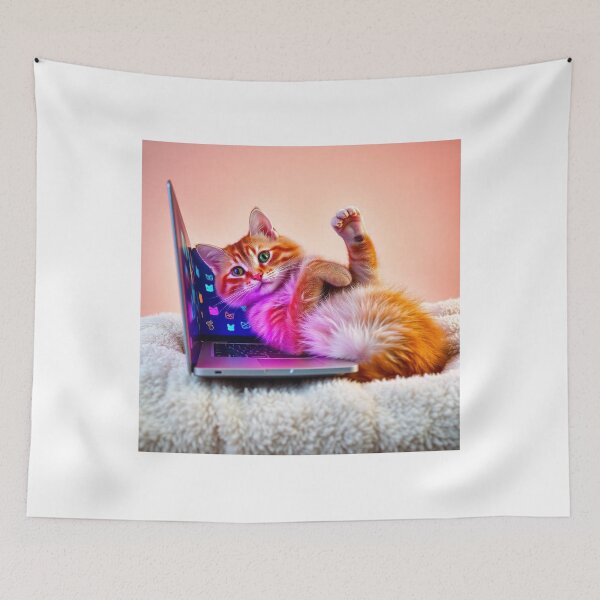Item preview, cat working on laptop designed and sold by hjian8219.