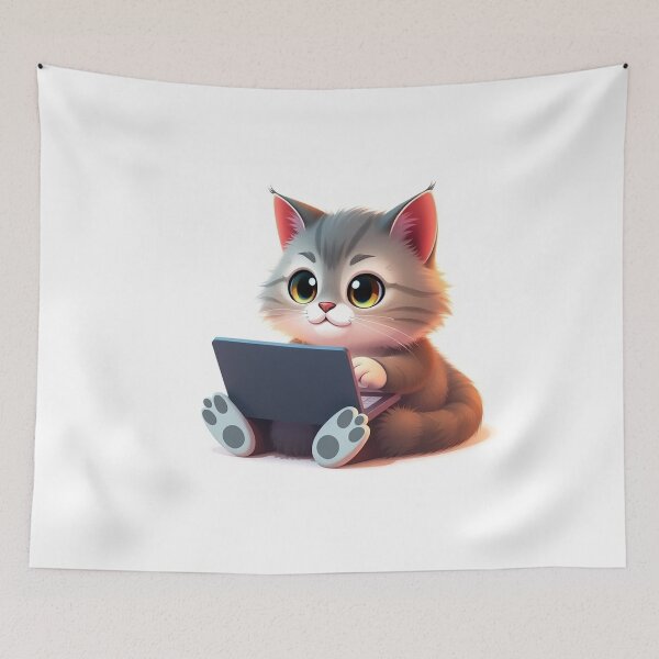 Item preview, cat working on laptop designed and sold by hjian8219.