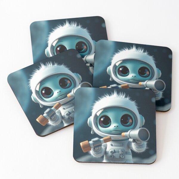 Item preview, Cute Astronaut Observing Alien with Telescope Vector Illustration designed and sold by hjian8219.