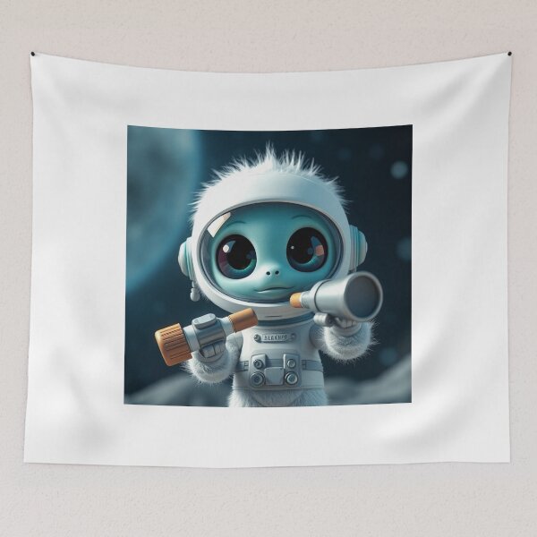 Item preview, Cute Astronaut Observing Alien with Telescope Vector Illustration designed and sold by hjian8219.