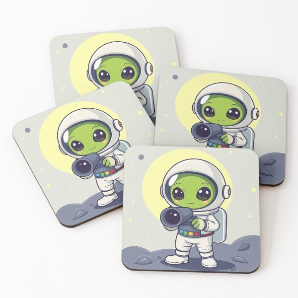 Item preview, Cute Astronaut Observing Alien with Telescope Vector Illustration designed and sold by hjian8219.