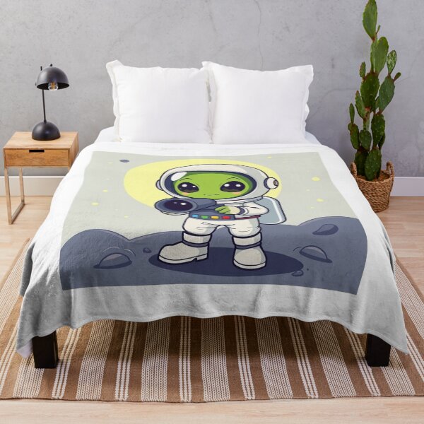 Item preview, Cute Astronaut Observing Alien with Telescope Vector Illustration designed and sold by hjian8219.