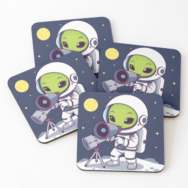 Item preview, Cute Astronaut Observing Alien with Telescope Vector Illustration designed and sold by hjian8219.