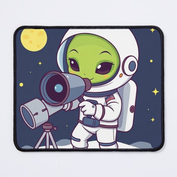 Item preview, Cute Astronaut Observing Alien with Telescope Vector Illustration designed and sold by hjian8219.