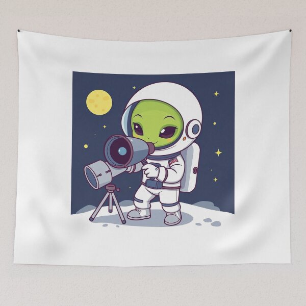 Item preview, Cute Astronaut Observing Alien with Telescope Vector Illustration designed and sold by hjian8219.