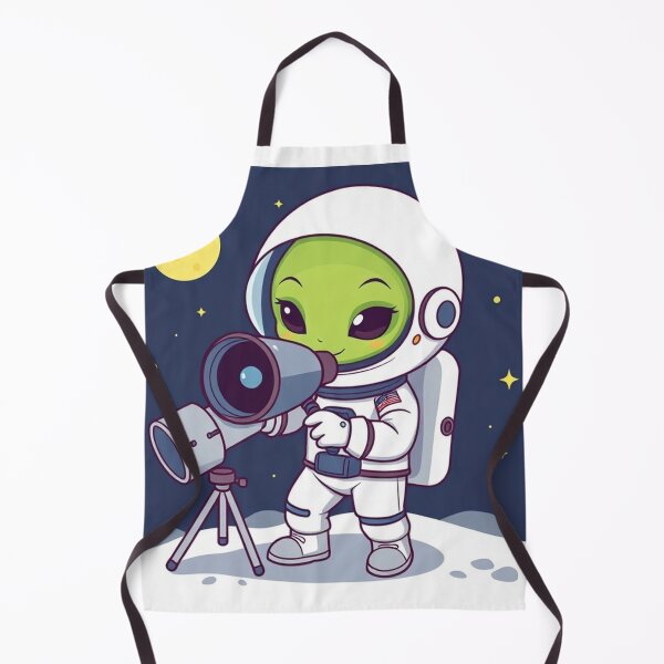 Item preview, Cute Astronaut Observing Alien with Telescope Vector Illustration designed and sold by hjian8219.