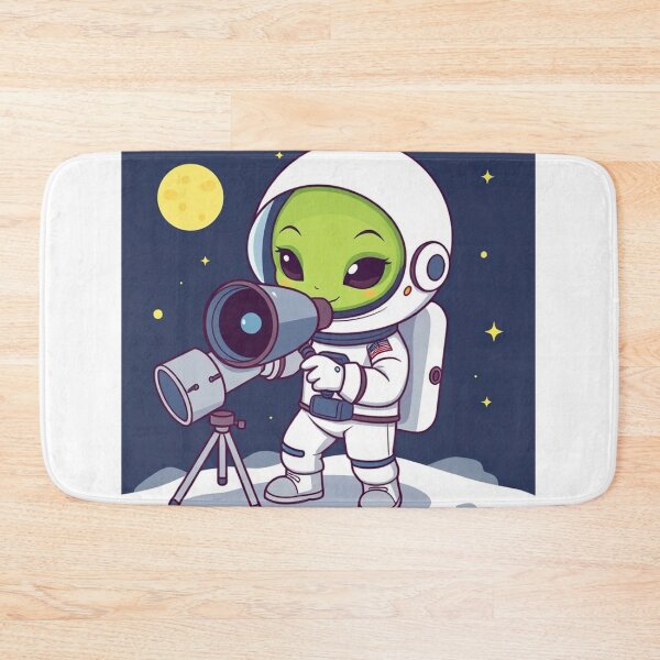 Item preview, Cute Astronaut Observing Alien with Telescope Vector Illustration designed and sold by hjian8219.