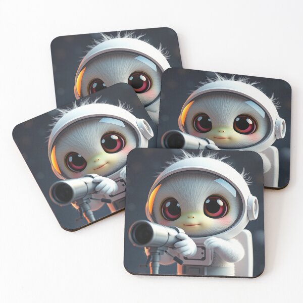 Item preview, Cute Astronaut Observing Alien with Telescope Vector Illustration designed and sold by hjian8219.