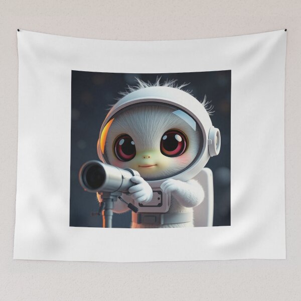 Item preview, Cute Astronaut Observing Alien with Telescope Vector Illustration designed and sold by hjian8219.