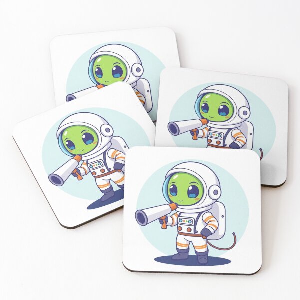 Item preview, Cute Astronaut Observing Alien with Telescope Vector Illustration designed and sold by hjian8219.