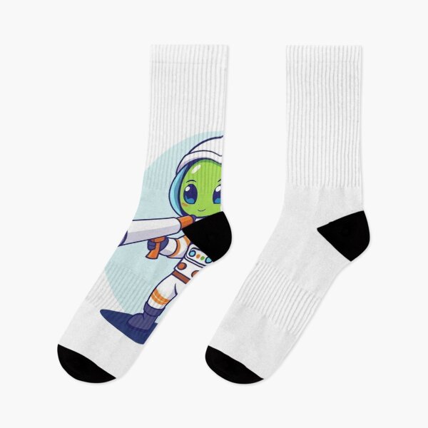 Item preview, Cute Astronaut Observing Alien with Telescope Vector Illustration designed and sold by hjian8219.