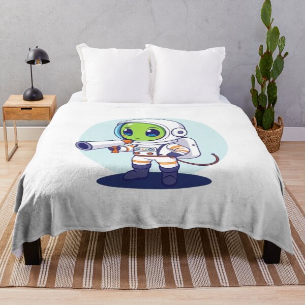 Item preview, Cute Astronaut Observing Alien with Telescope Vector Illustration designed and sold by hjian8219.