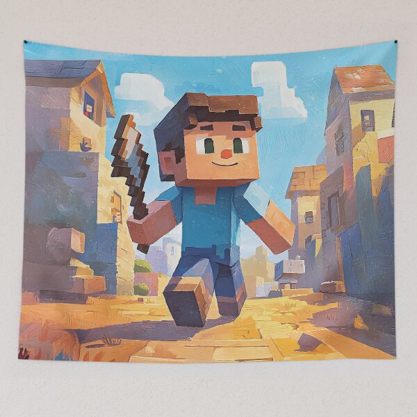 Item preview, Minecraft Character Steve in a Stylized Village Scene designed and sold by MaryFiore.