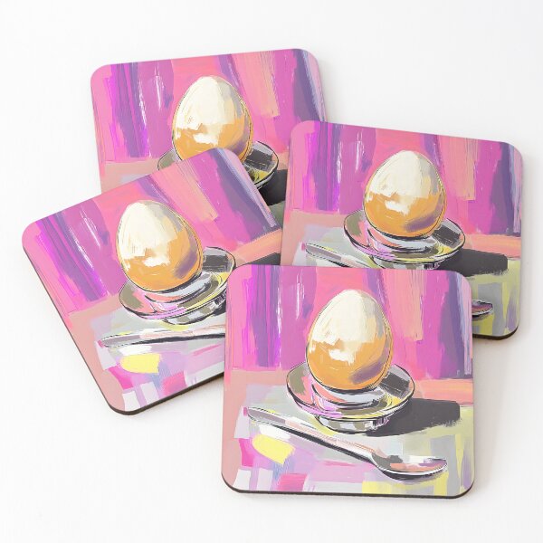 Item preview, Boiled Egg in Shiny Egg Cup with Spoon and Vibrant Multicolored Background Modern Still Life designed and sold by OlfactoART Studio.