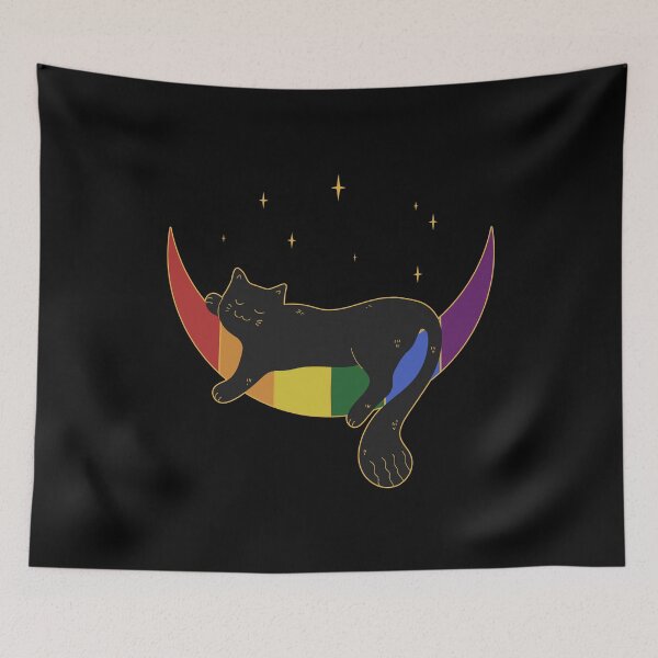 Item preview, Rainbow Cat Moon Space LGBT Gay Pride Flag designed and sold by Clara Hollins.
