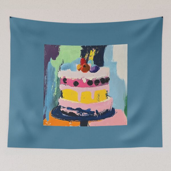 Item preview, Vibrant Layered Birthday Cake - Bold Colors and Fruity Toppings in Abstract Harmony designed and sold by OlfactoART Studio.
