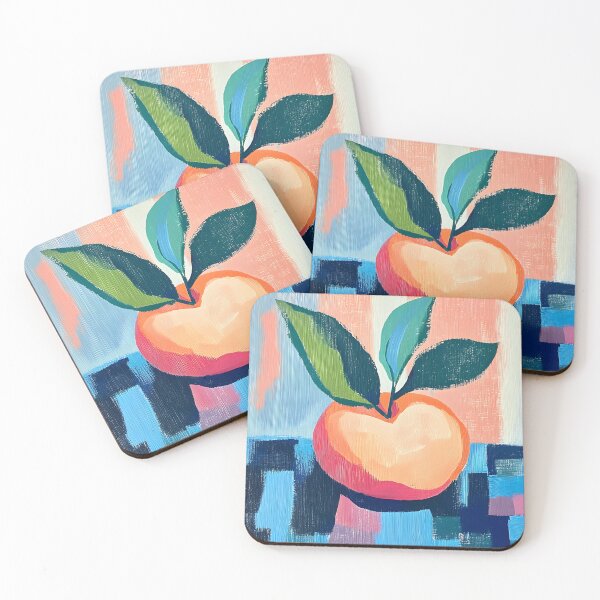 Item preview, Peach with Lush Green Leaves and a Bold Abstract Geometric Background Digital AI Art designed and sold by OlfactoART Studio.
