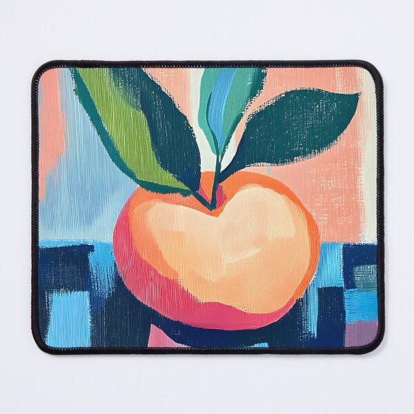 Item preview, Peach with Lush Green Leaves and a Bold Abstract Geometric Background Digital AI Art designed and sold by OlfactoART Studio.