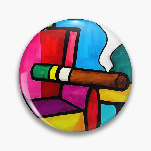 Artikelvorschau, Lebendiger Stuhl und rauchende Zigarre mit abstraktem geometrischem Hintergrund, kräftigem Farbkontrast entworfen und verkauft von OlfactoART Studio.